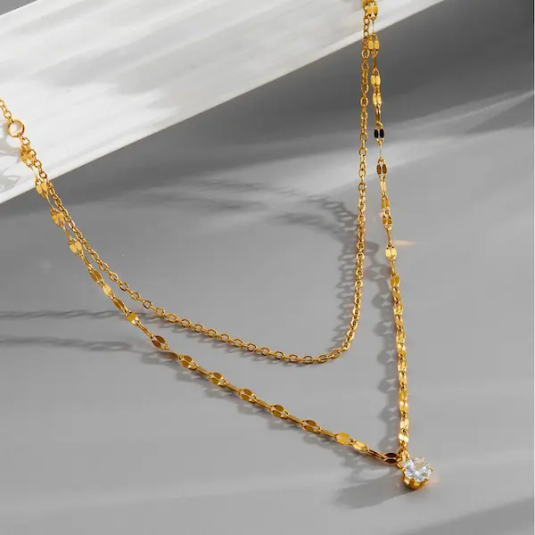 Double layer single diamond color guaranteed necklace 70