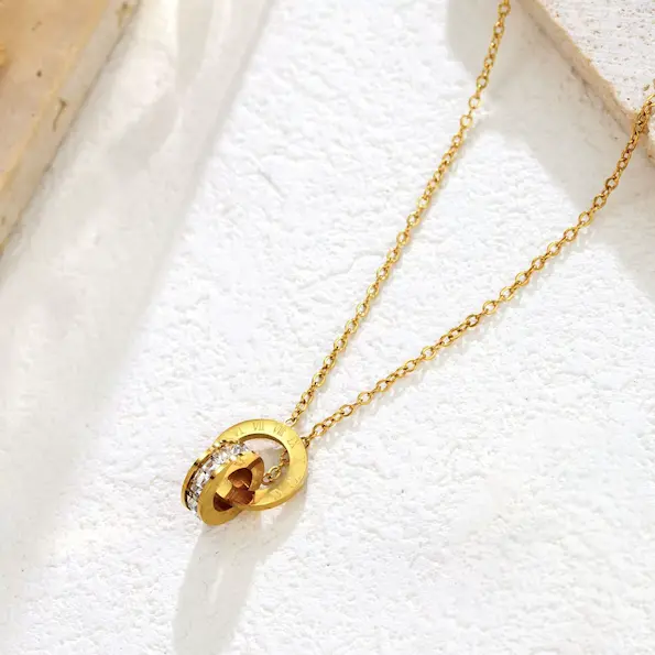 Roman numeral double ring full diamond color guaranteed necklace 3