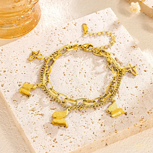 Double layer butterfly gold color guaranteed bracelet 51