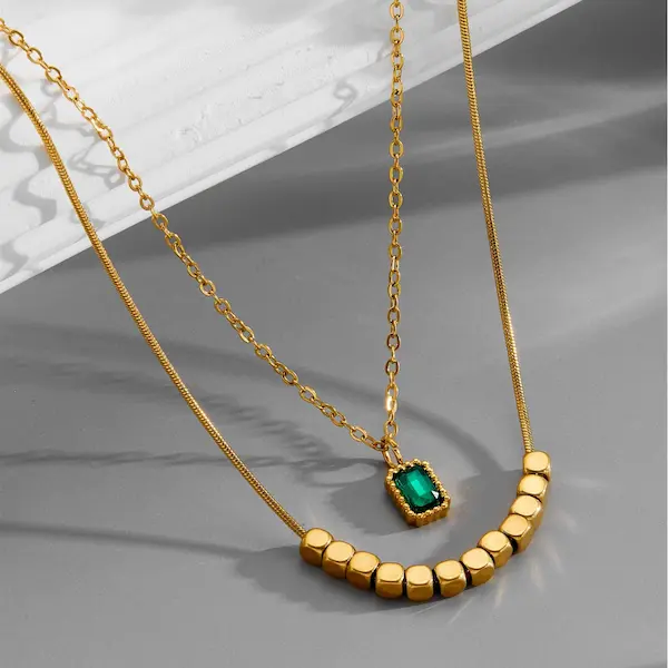 Double layer zircon and beaded color guaranteed necklace 133