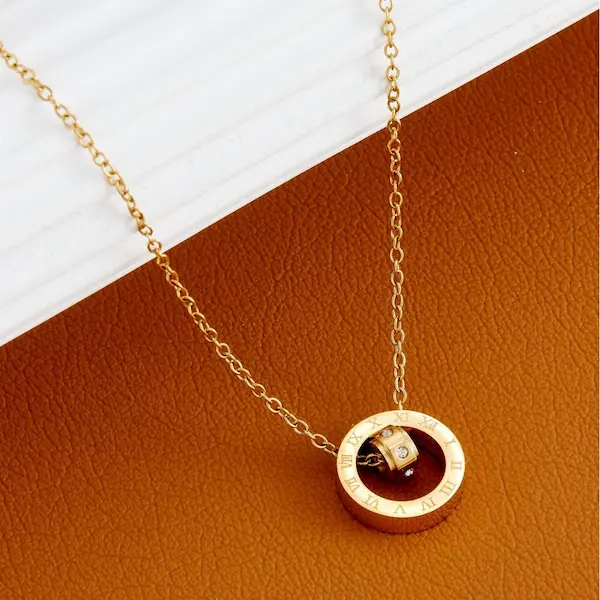 Roman numeral with diamond double ring color guaranteed necklace 170