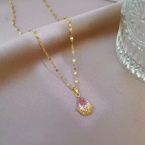 Pink diamond water drop color guaranteed necklace 262