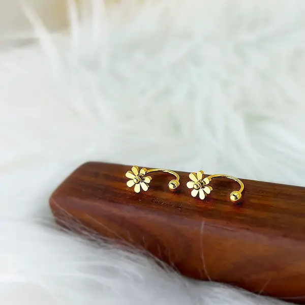 Daisy flower 8mm inner diameter U shaped twist ball earrings 298