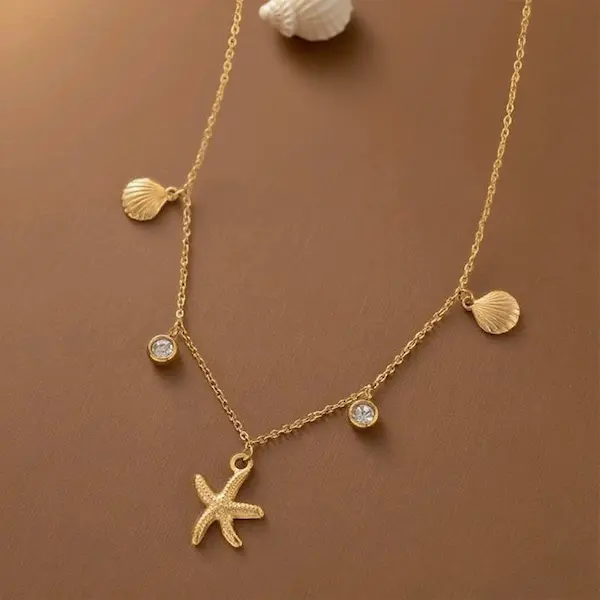Starfish sea shell diamond necklace 323