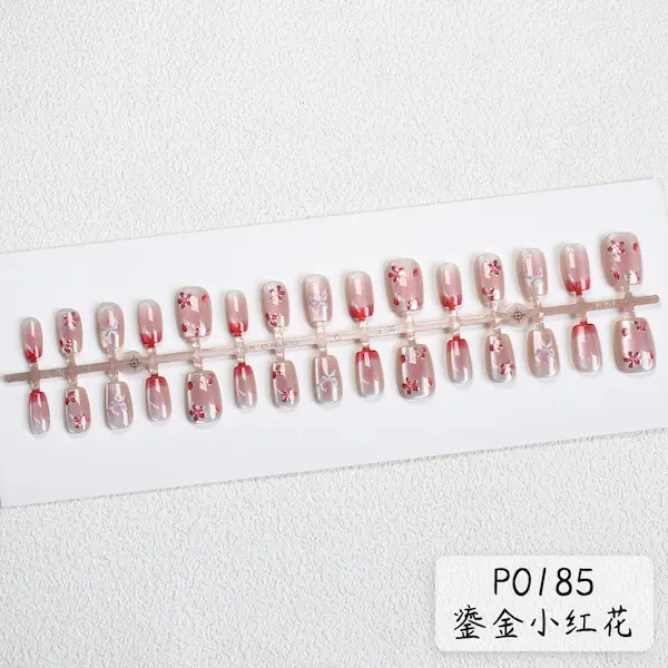 30 pieces glided red flower fake nails 346