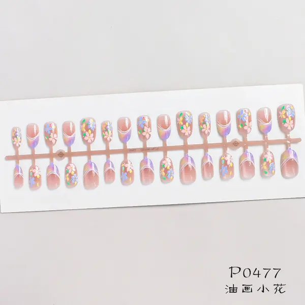 30 pieces oil painting floral fake nails 353