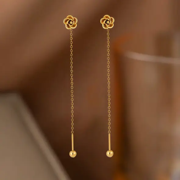 Long camelia flower twist ball earrings 370