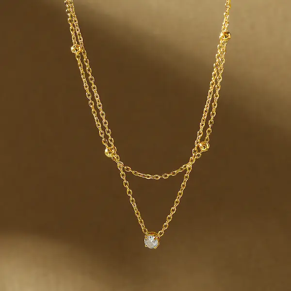Double layer single diamond color guaranteed necklace 375