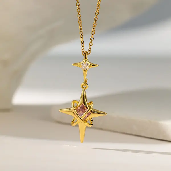 Zircon star copper pendant and stainless steel chain necklace 200