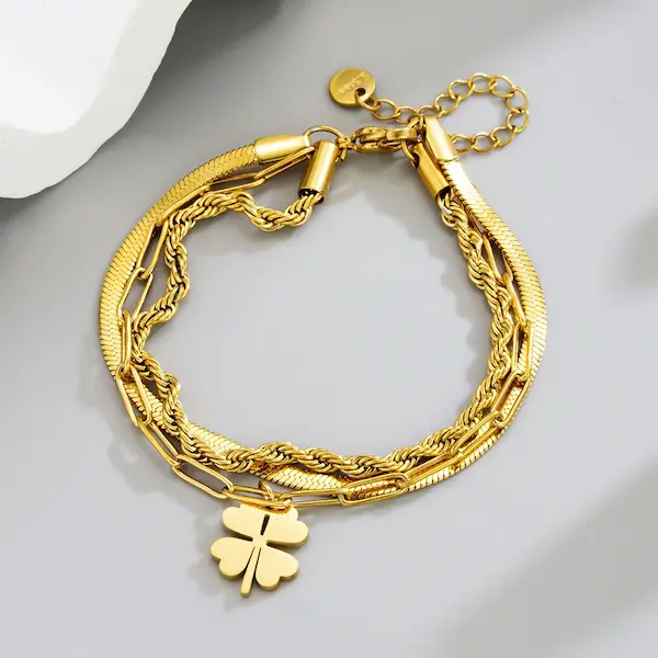 Double layer four leaf clover bracelet 381
