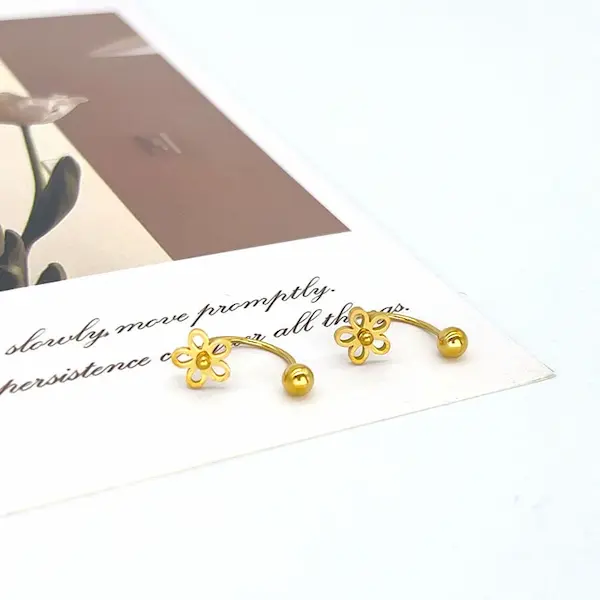 Hollow small Daisy flower 8mm inner diameter U shaped twist ball earrings 441