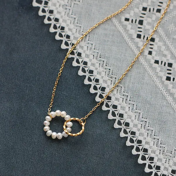 Pearl double ring color guaranteed necklace 447