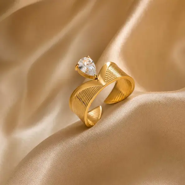 V shaped zircon color guaranteed ring 494