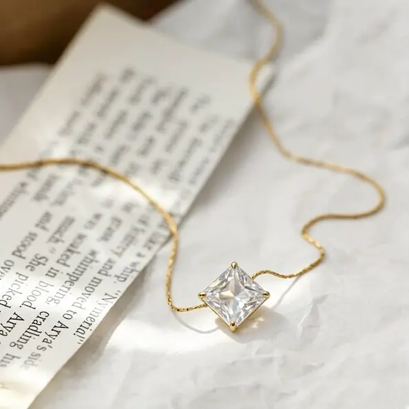 Square shaped diamond color guaranteed necklace 468