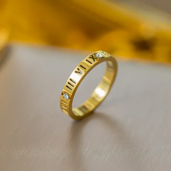 Hollow roman numeral color guaranteed ring 498