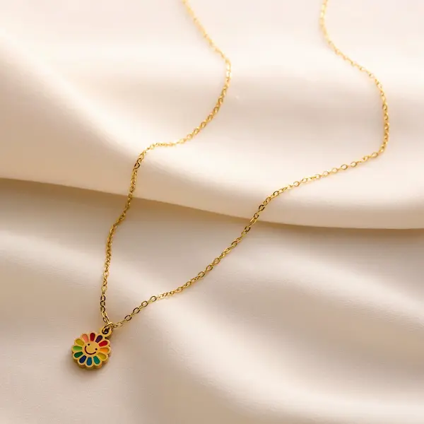 Smiley face sunflower color guaranteed necklace 501