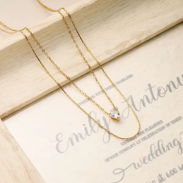 Double layer love shape diamond color guaranteed necklace 509