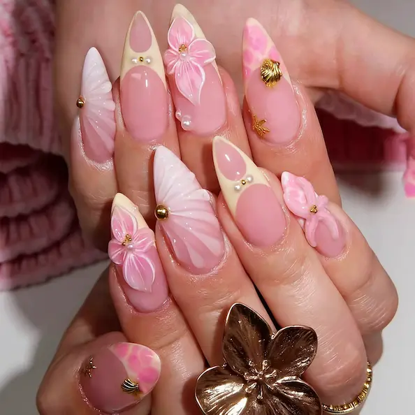 PREMIUM 30 pieces Starfish and shell  pearl fake nails 548